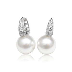 Wholesale 925 Sterling Silver Imitation Pearl Dangle Earrings 11MM Pave Zircon Lever Back Earring Women Bridal Jewelry Custom