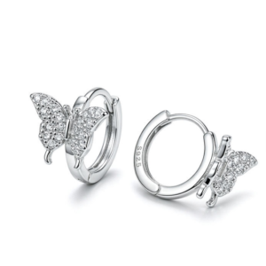 Fashion Jewelry 925 Sterling Silver Zircon Butterfly Huggie Earrings Women Gift Jewelry Factory Custom